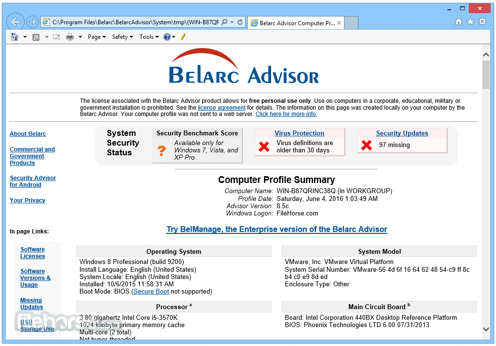 Belarc Advisor 畫面截圖 1