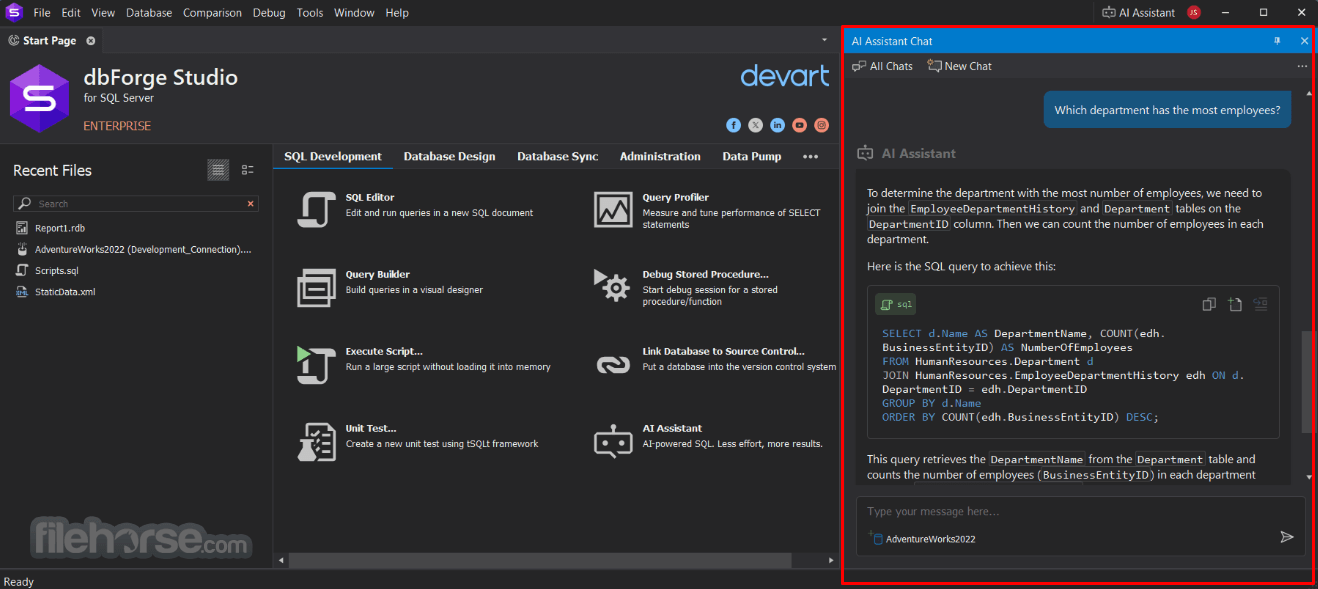 dbForge AI Assistant 畫面截圖 3