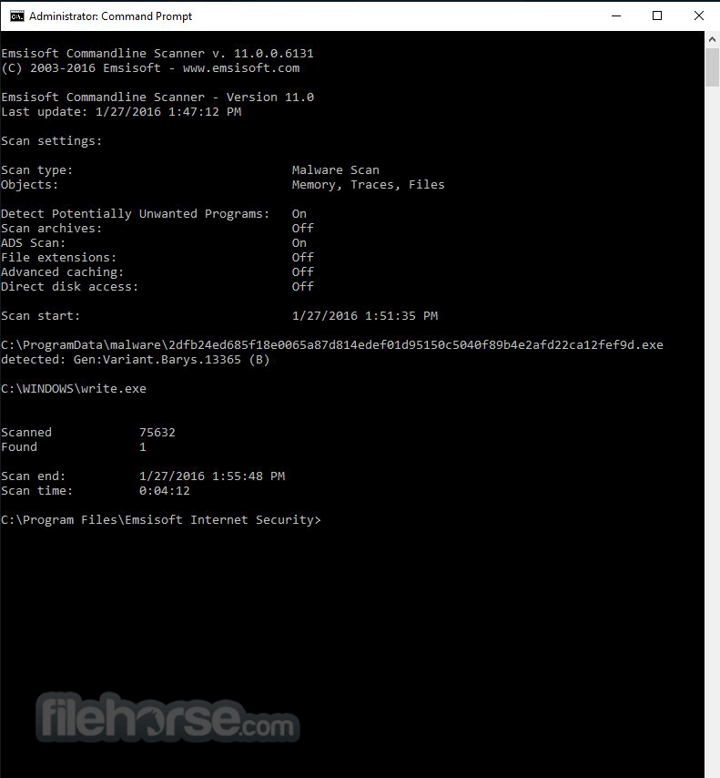 Emsisoft Commandline Scanner 2025.1.0.12642 (64-bit) 畫面截圖 2