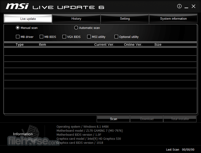 MSI Live Update 畫面截圖 1