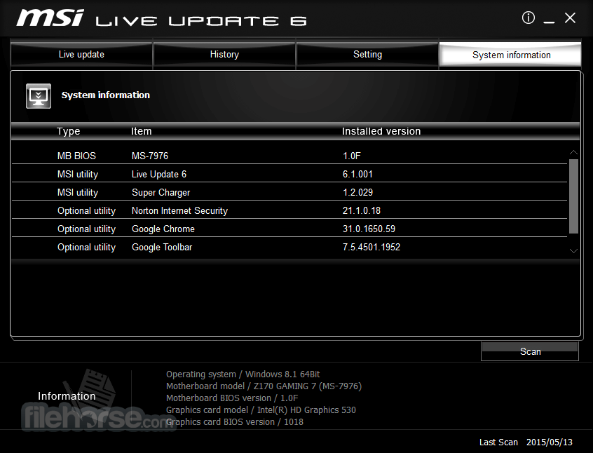 MSI Live Update 畫面截圖 5