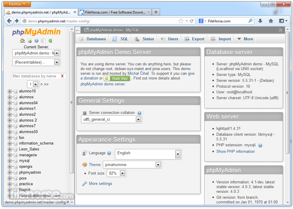 phpMyAdmin 畫面截圖 1