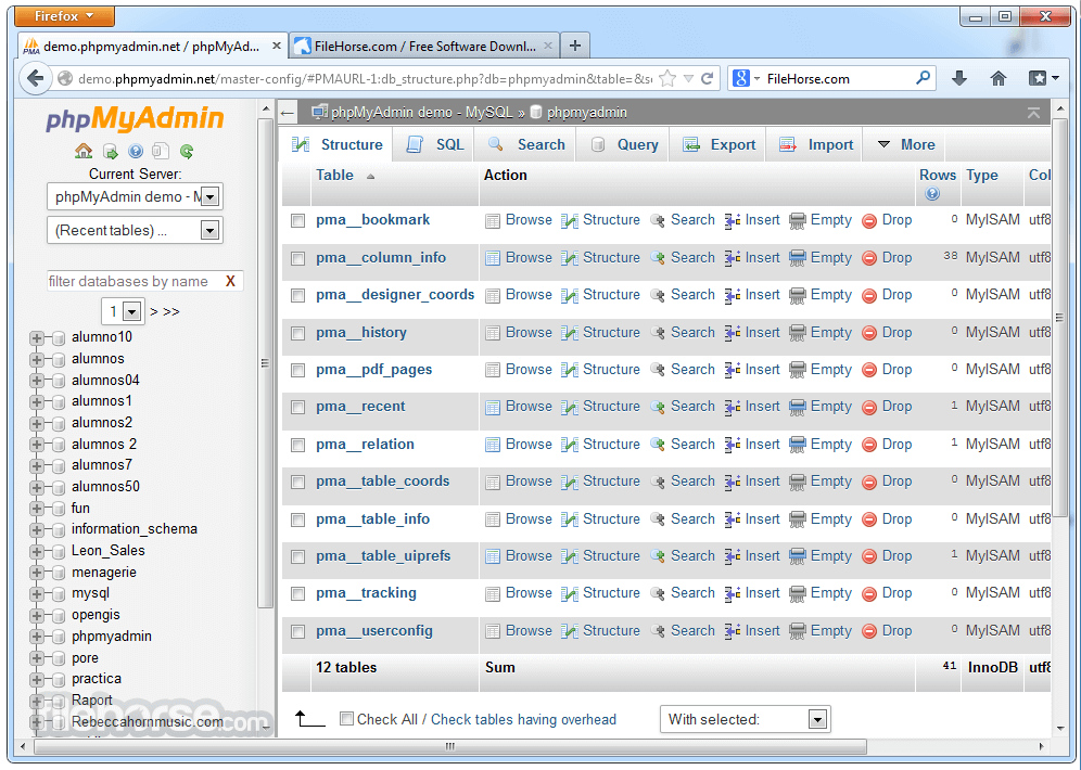 phpMyAdmin 畫面截圖 2